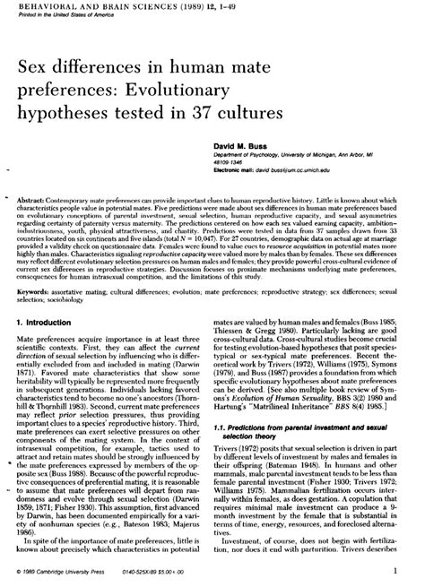 Buss, David M. 1989. “Sex Differences in Human Mate …