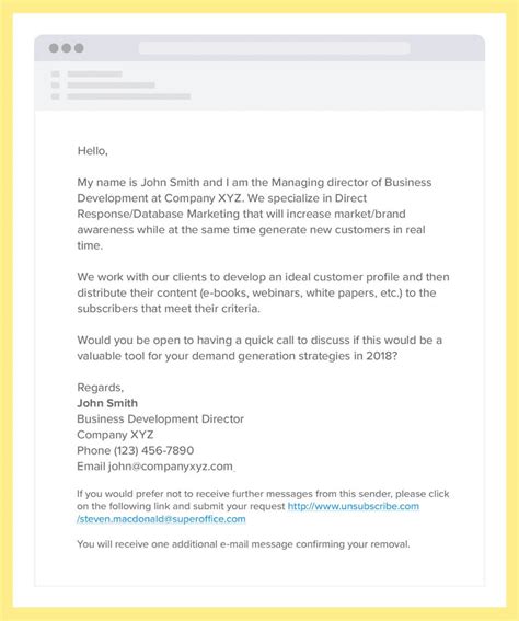 Bussiness emails. When composing a business email, maintain a formal but friendly tone that addresses the customer directly. Common business email components include: Subject line. Salutation. Body, including the message's purpose. Closing. Signature. Related: How To Write an Email (With Professional Tips and Examples) 