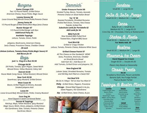 Busters Grille And Creamery - Zmenu