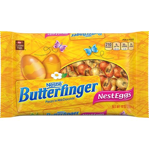Butterfinger eggs. Preheat the oven to 325º. Line baking sheets with parchment.½¼. Combine melted butter with sugars, and beat till creamy. Mix in eggs and vanilla. Add soda and salt and mix well, then add flour and mix till combined. Gently mix in chopped Butterfingers. 