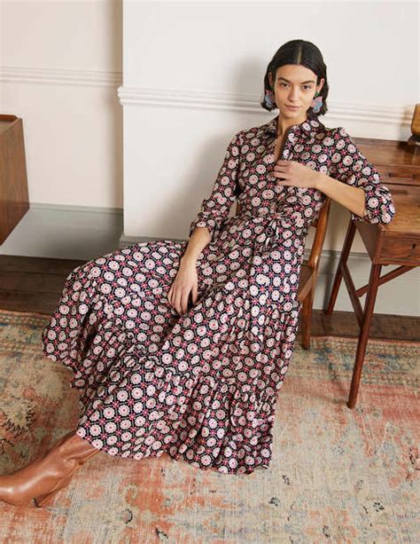 Button Through Maxi Dress - Navy Geo Boden US