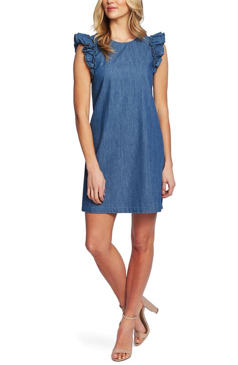 Buy CECE DUPRAZ Flutter Sleeve Denim Shift Dress At …