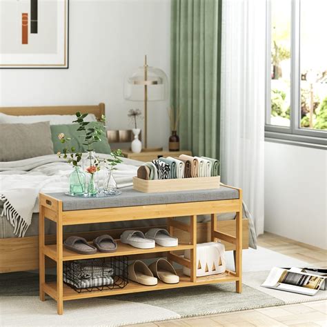 Buy HIFIT Bamboo Shoe Bench Rack with Storage, Entryway …