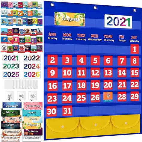 Buy Monthly Calendar Pocket Chart with 114 Cards for Kids Learning