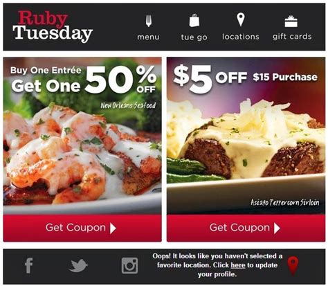 Buy One Entree Get One 50 Off and 5 off 15 coupons from Ruby Tuesday! Design Inspirations