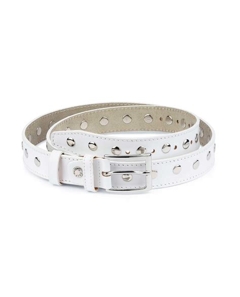 Buy White Studded Belt Genuine Leather Capo Pelle