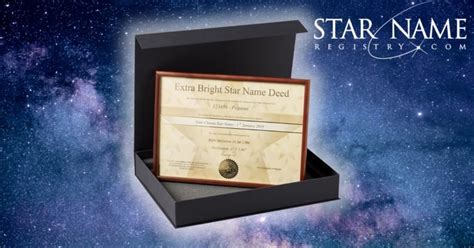 Buy a star. Star-Name-Registry offers various packages to name a star and receive a certificate, a star map, and a gift box. You can choose the brightness, the constellation, and the optional starmap of your star. 