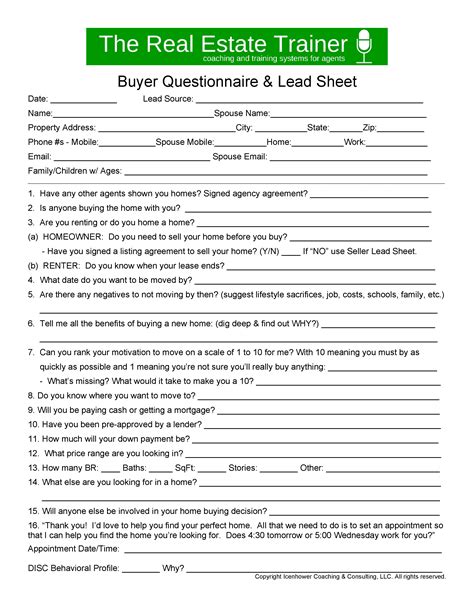 Buyer Lead Sheet and Buyer Scripts to Convert Appointments Lead sheet