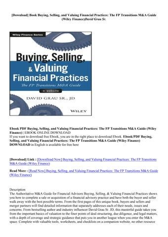 Buying selling and valuing financial practices the fp transitions manda guide wiley finance. - Sony digital handycam manual dcr trv11.