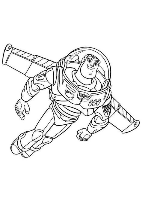 Buzz Lightyear is Flying Using His Wing in Toy Story Coloring Page