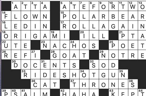 By all means in old parlance crossword nyt. Over a minute faster than yesterday. Very much helped out by the theme (in that by the time I got to the bottom of the grid, I was able to write in BEA and thus get BEAR TRACKS very easily, and then getting the revealer was a cinch). The corners felt a little open, and thus a little tough, but on balance this thing definitely came in on the easy side. 