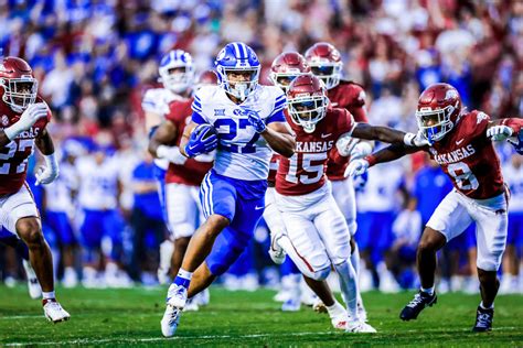BY MITCH HARPER. KSL Sports. LAWRENCE, Kan. – The BYU Cougars dropped their first league game as a member of the Big 12 Conference. The Jayhawks hosted the Cougars at David Booth Kansas Memorial Stadium (Capacity: 47,233) in Lawrence, Kansas on Saturday, September 23. BYU lost to Kansas, 38-27.. 