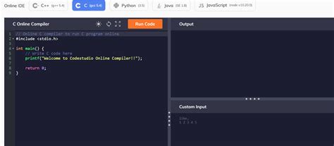 C++compiler. Online C Compiler - The best online C compiler and editor which allows you to write C Code, Compile and Execute it online from your browser itself. You can create C ... 