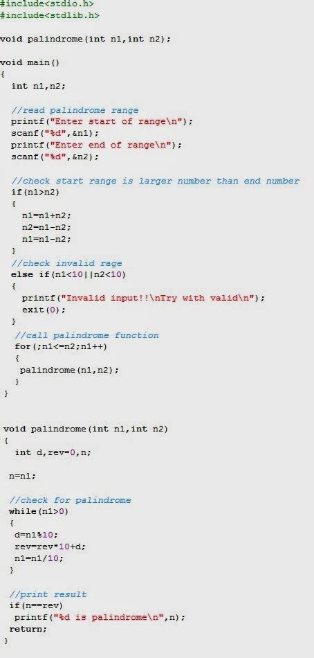 C program to display palindrome numbers in range Codingeek