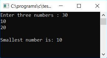 C program to find smallest of 3 numbers.  Dec 8, 2019 · Here is the source code o...