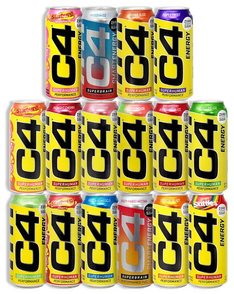 C4 flavors. C4 SUGAR-FREE ENERGY DRINK - America's #1 Selling Pre-Workout Brand has been trusted since 2011 with over 2 billion servings sold* ... DELICIOUS FLAVORS UNLIKE ANYTHING ON THE MARKET - Cotton Candy, Strawberry Watermelon Ice, Cherry Limade, Tropical Blast, Orange Slice, Twisted Limeade, Sour Batch Bros, Frozen Bombsicle, … 