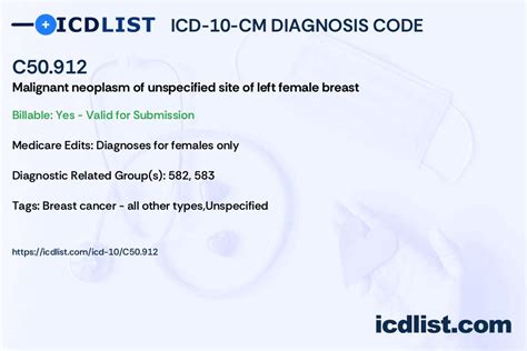 C50.912 - Malignant neoplasm of unspecified site of left female breast