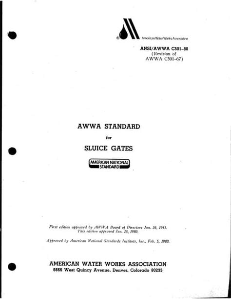 C501-67: AWWA Standard for Sluice Gates (PDF)