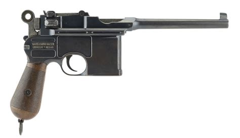 C96 mauser for sale. Mauser C96 711-712 pistol specification. Creator/User: Germany Denomination: C96 mod. 711-712 (1932). Fire mode: semi-automatic and automatic (burst mode) Caliber: 7.63×25mm Mauser Feed system: 10 round-magazine / 20 round-stripper clip Effective firing range: 150 m Rate of fire: 1,000 rounds/min (automatic mode). Weight: 1,3 kg Length: 298 mm 