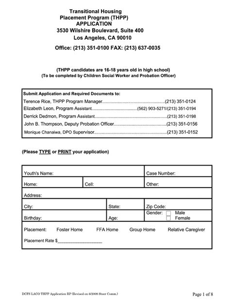 CA Transitional Housing Placement Program Application 2009 Fill and