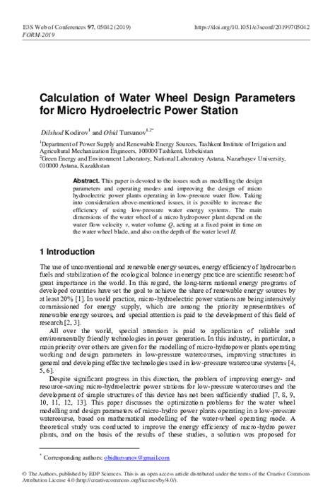 Calculation of Water Wheel Design Parameters for Micro Hydroelectric ... - raincitystudios.com