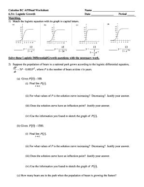 CALCULUS BC WORKSHEET 1 ON LOGISTIC GROWTH - Lower …