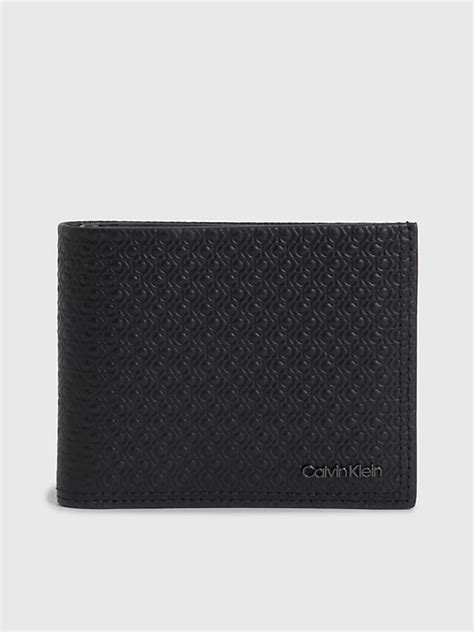 CALVIN KLEIN Logo Billfold Wallet BLACK Leather RFID Protection