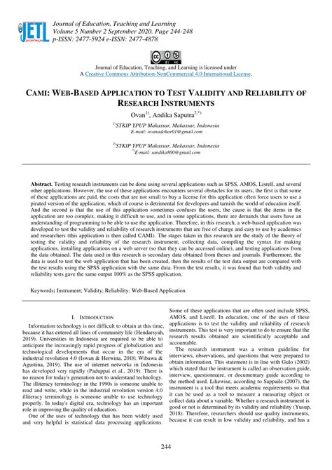 CAMI: Web-Based Application to Test Validity and Reliability of ... - wintechmobiles.com