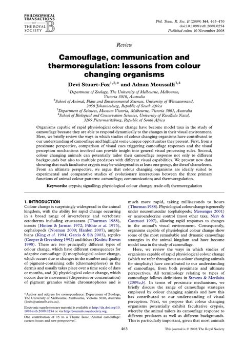 Camouflage, Communication and Thermoregulation: Lessons from Colour ... - muktibox.com