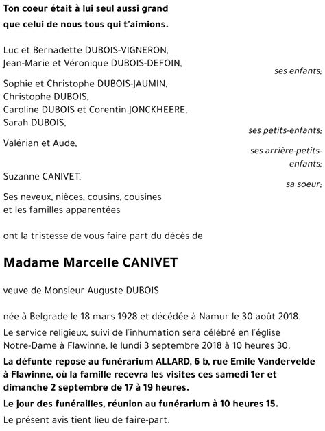 CANIVET : tous les avis de décès - linternaute.com