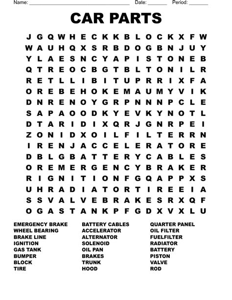 CAR PARTS Word Search WordMint