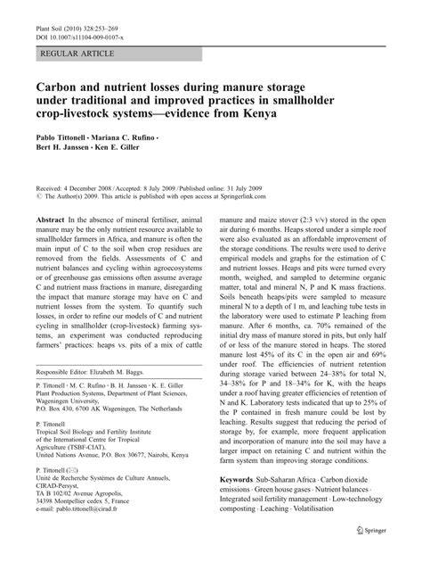 Carbon and nutrient losses during manure storage under ... - Springer - raincitystudios.com