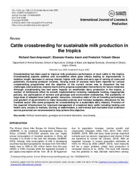 Cattle crossbreeding for sustainable milk production in the tropics - raincitystudios.com