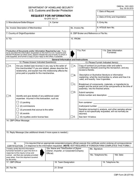 CBP Form 28 Not Fillable PDF Archive
