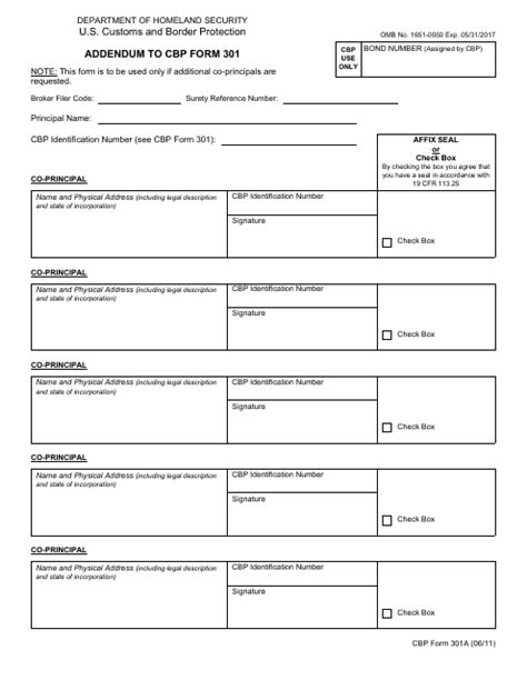 CBP Form 301A Download Fillable PDF or Fill Online Addendum to CBP Form
