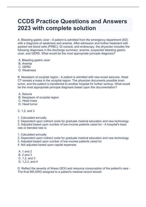 CCDS Practice Questions and Answers 2023 with complete solution CCDS