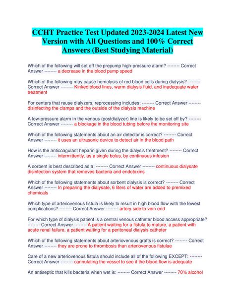CCHT Practice Test Updated 20232024 Latest New Version with All