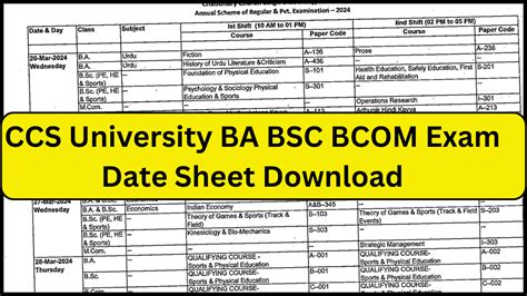 CCSU BA Time Table 2024 CCS University BA Part 1st 2nd