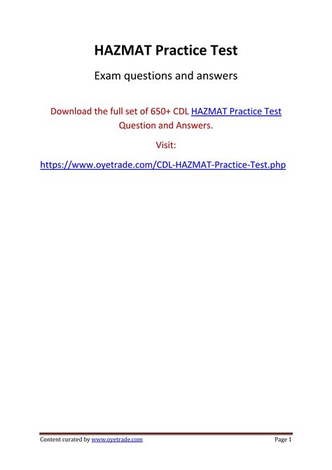 CDL HAZMAT Practice Test by oyetrade Issuu