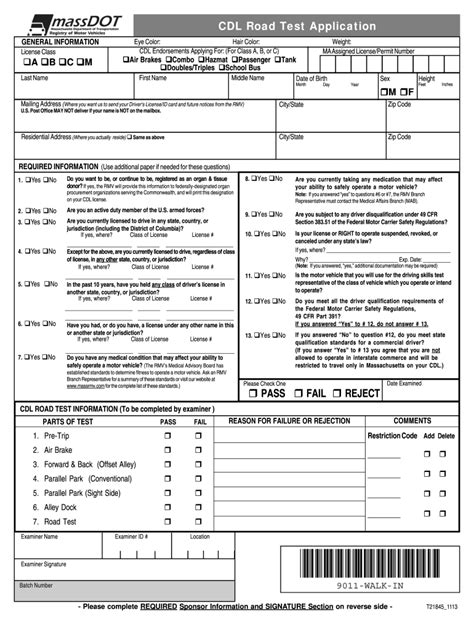CDL Road Test Application Registry of Motor Vehicles Fill Out and