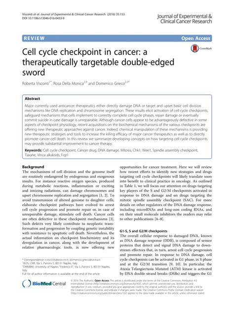 Cell cycle checkpoint in cancer: a therapeutically targetable double ... - muktibox.com