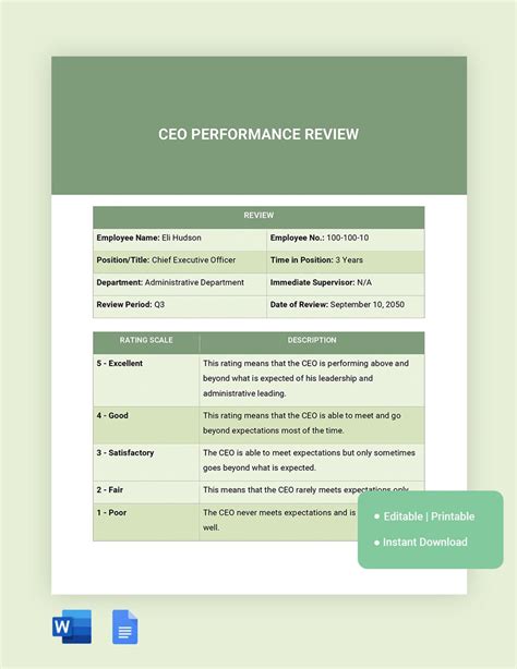 CEO Performance Review Template in Word, Google Docs Download
