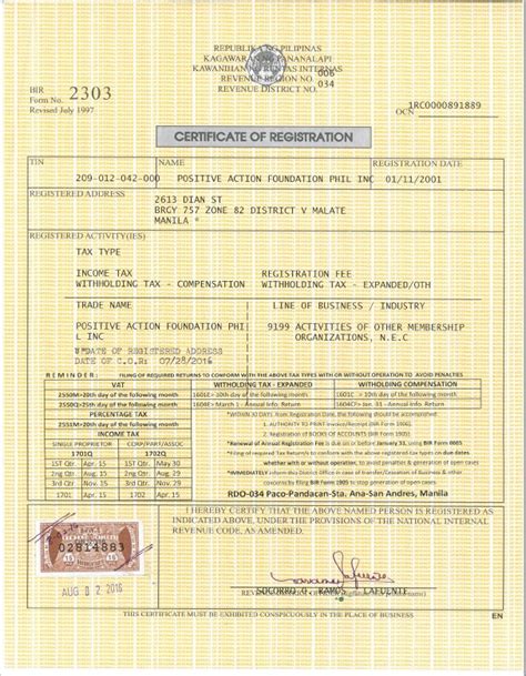 CERTIFICATE OF REGISTRATION.