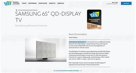 CES 2024 Innovation Award Product SAMSUNG 65” QD-DISPLAY TV