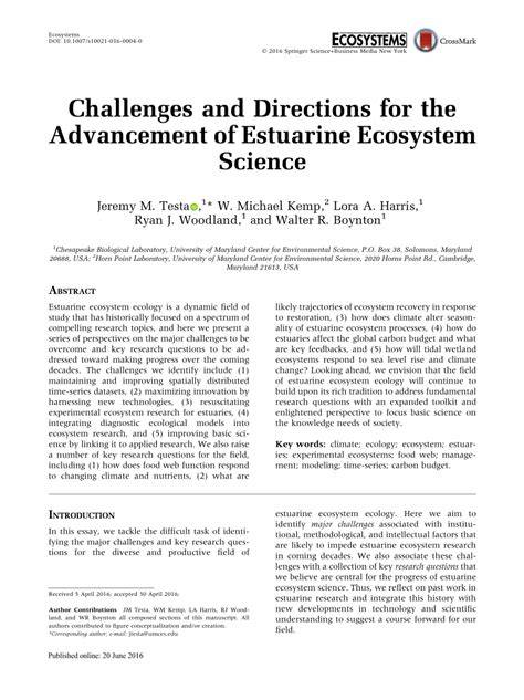 Challenges and Directions for the Advancement of Estuarine … - raincitystudios.com