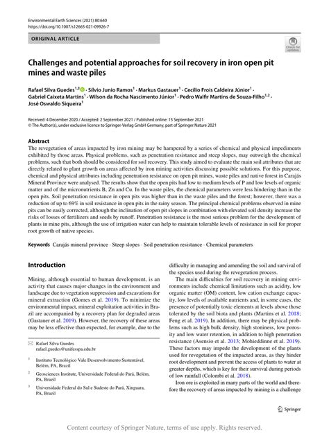 Challenges and potential approaches for soil recovery in iron open pit ... - raincitystudios.com