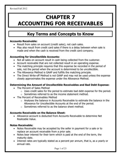 CHAPTER 7 ACCOUNTING FOR RECEIVABLES