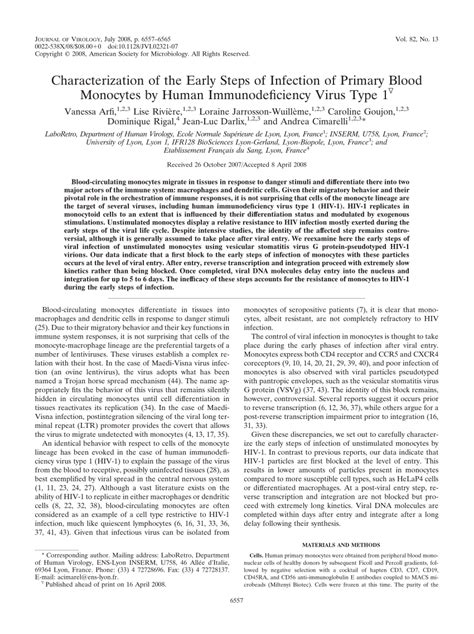 Characterization of the Early Steps of Infection of Primary Blood ... - muktibox.com