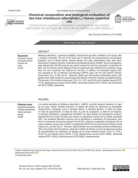 Chemical composition and biological evaluation of tea tree ( - raincitystudios.com