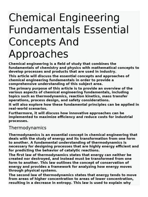 Chemical Engineering Fundamentals: Essential Concepts And - wintechmobiles.com